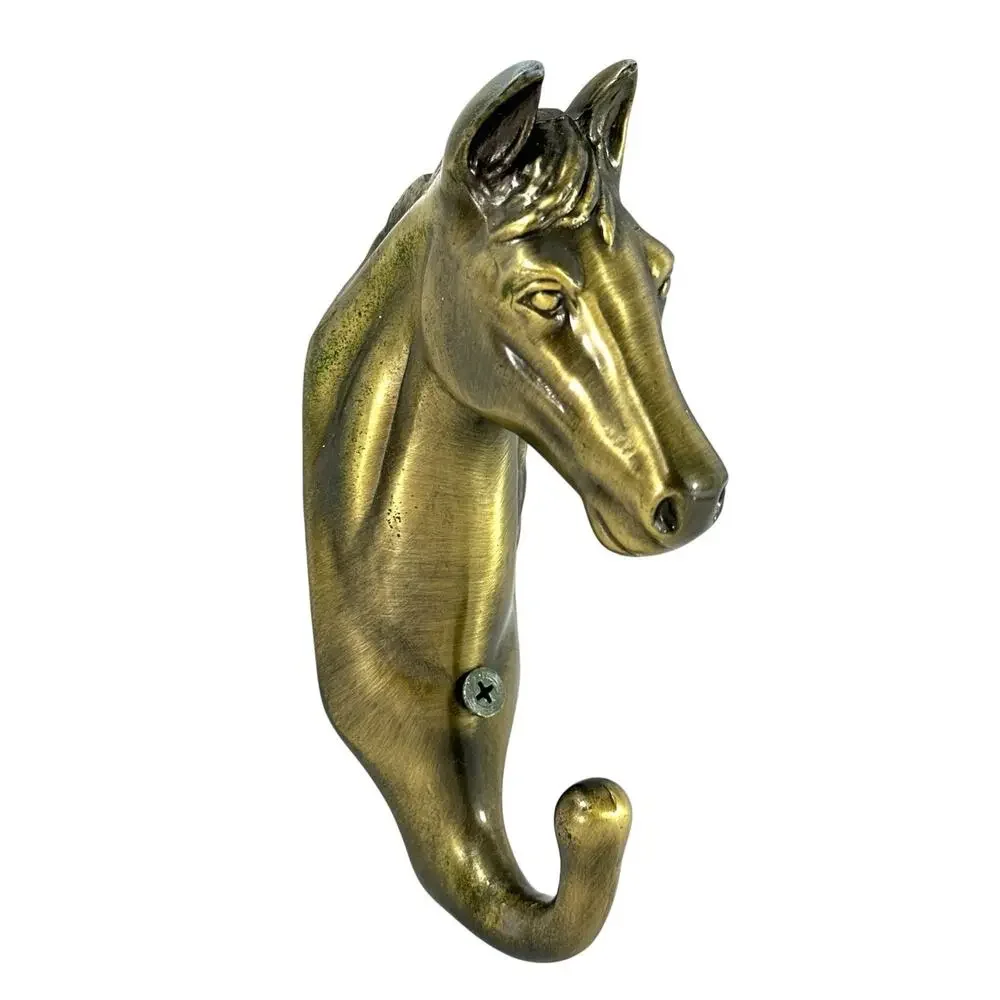 Sarsaparilla Designs Horse Head Wall Hook Antique Brass Cast Metal 7” Equestrian